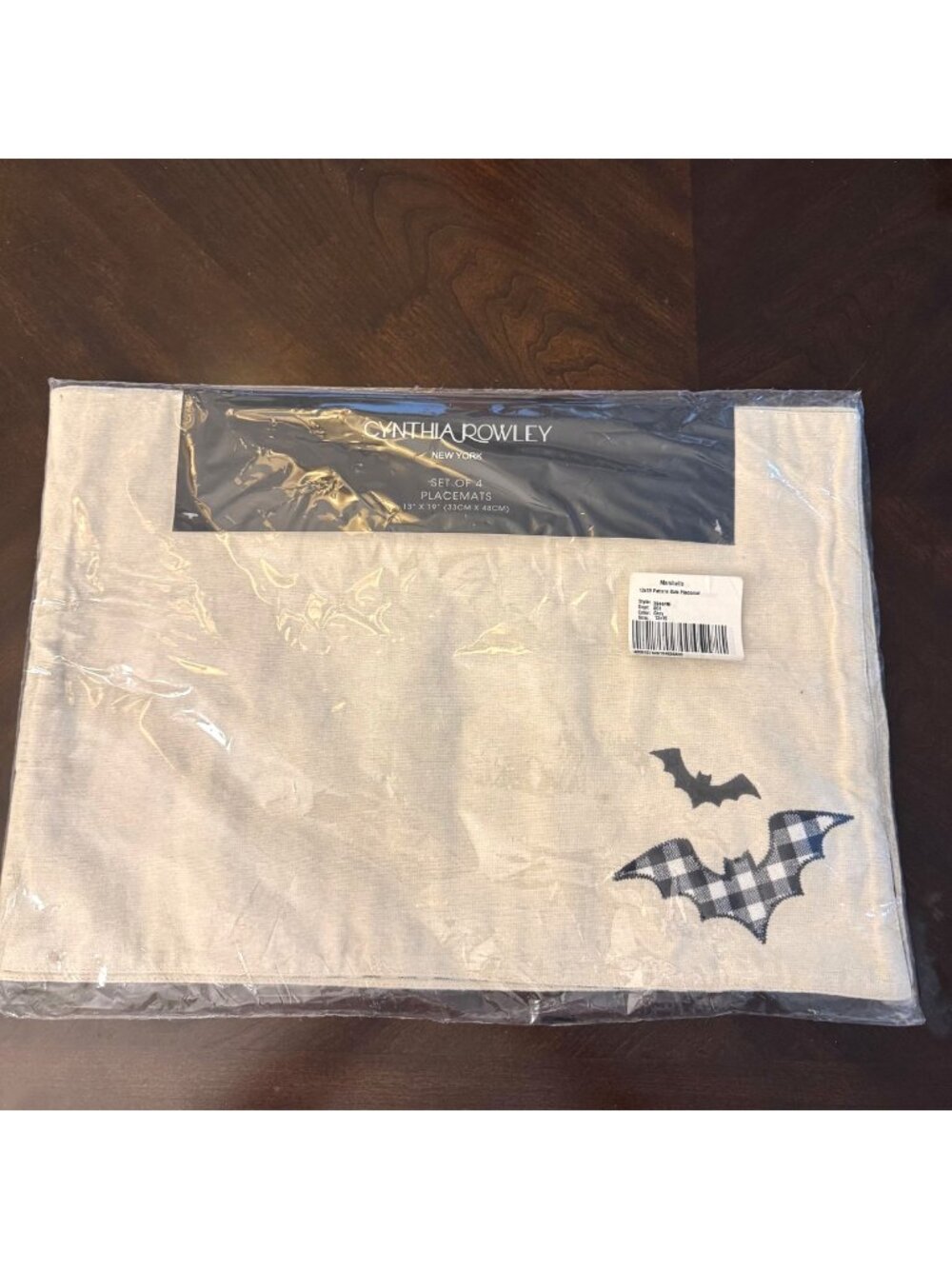 Cynthia Rowley New York Set Of 4 Placemats 13"x19" Grey With Bat Design